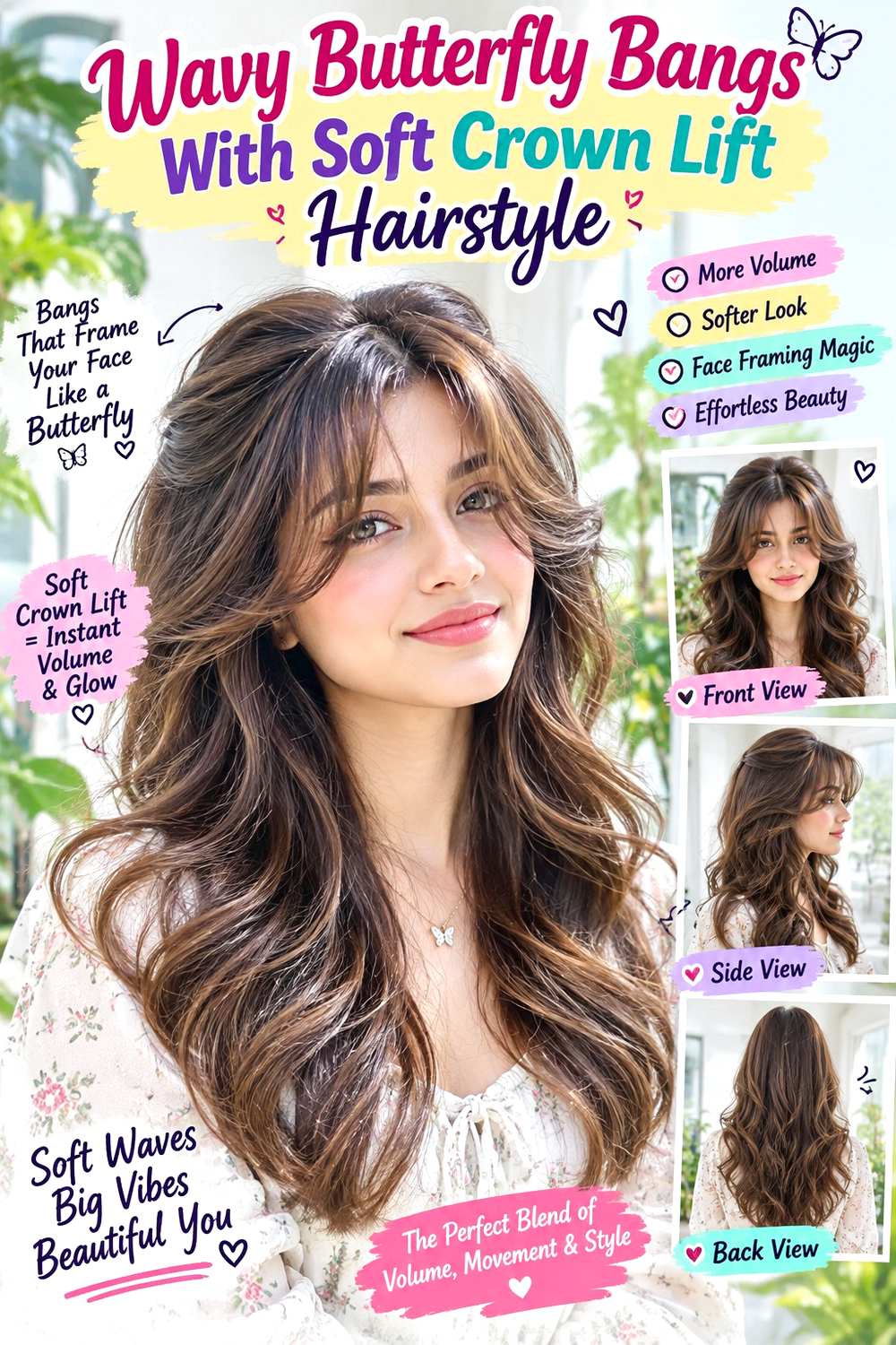 Wavy Butterfly Bangs With Soft Crown Lift Hairstyle