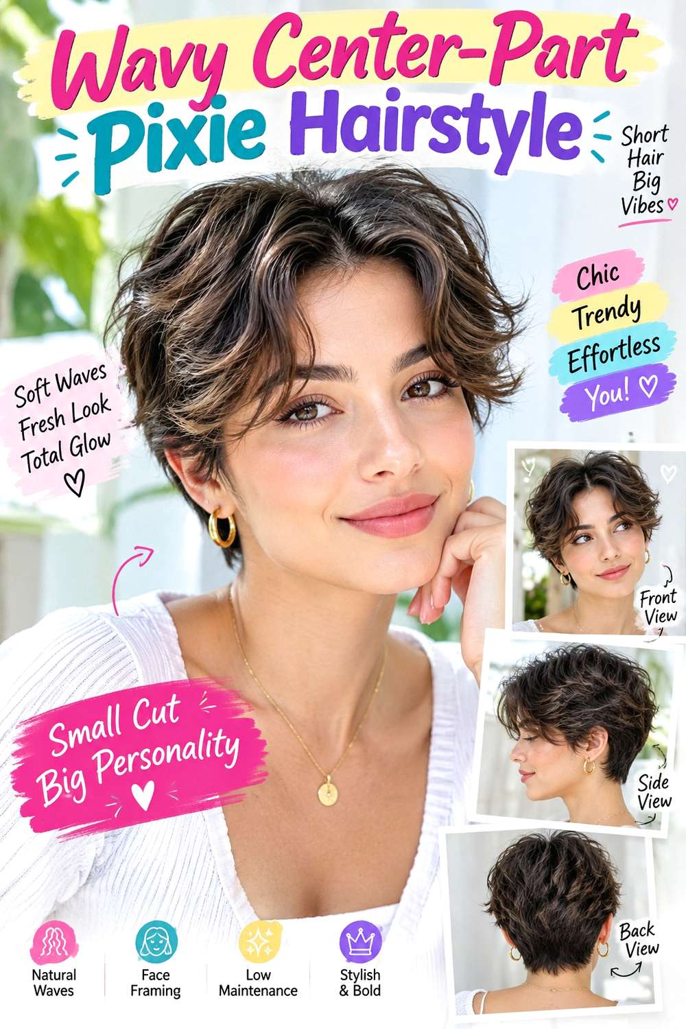 Wavy Center-Part Pixie Hairstyle