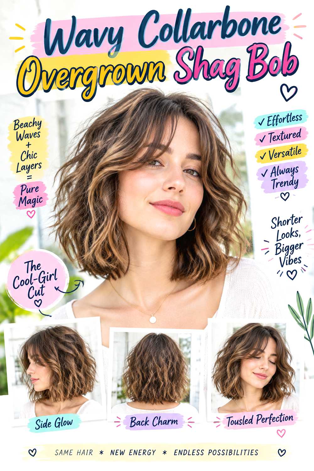Wavy Collarbone Overgrown Shag Bob