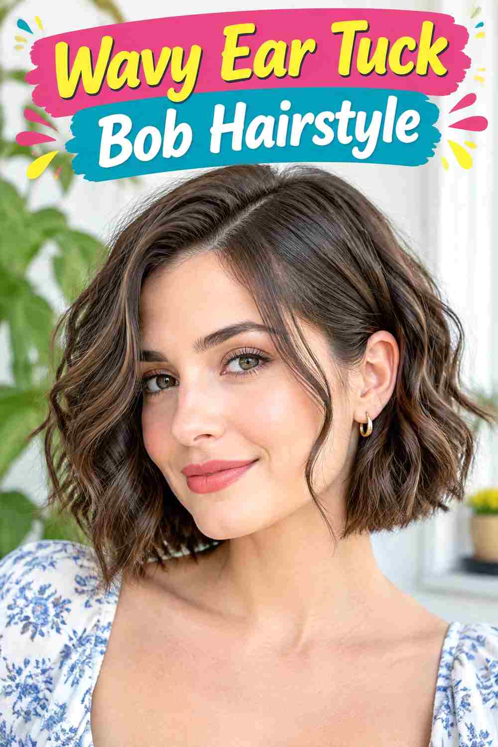 Wavy Ear Tuck Bob Hairstyle