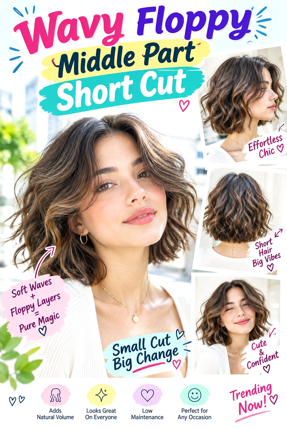 Wavy Floppy Middle Part Short Cut hairstyle