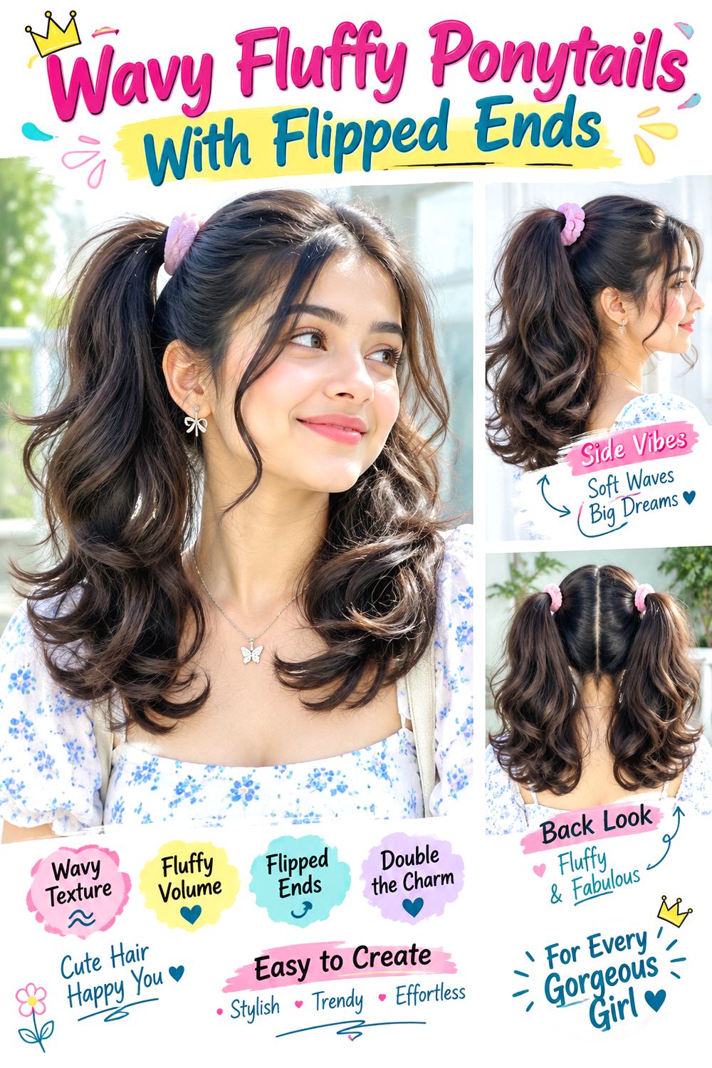 Wavy Fluffy Ponytails With Flipped Ends Hairstyle
