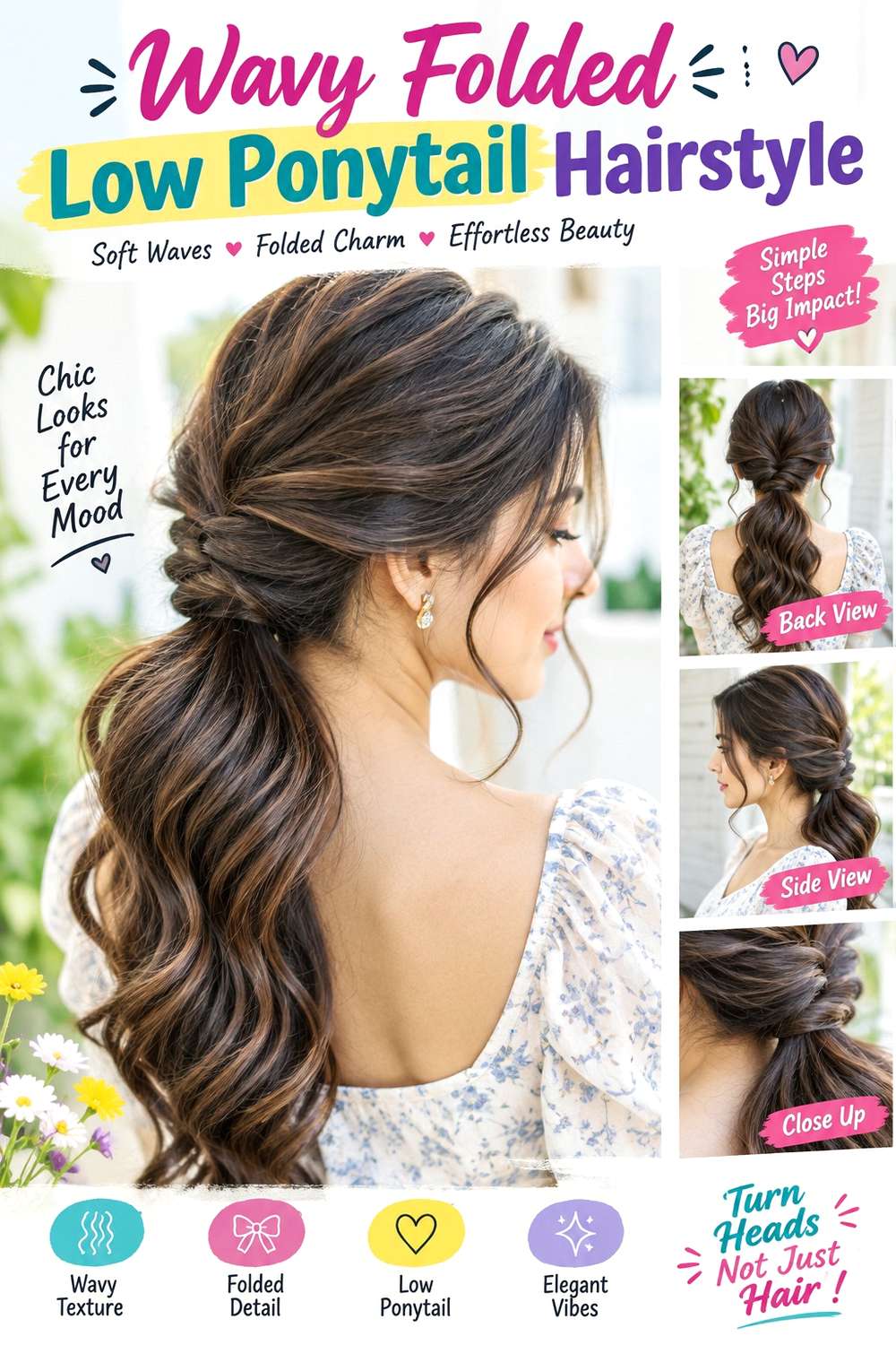 Wavy Folded Low Ponytail Hairstyle