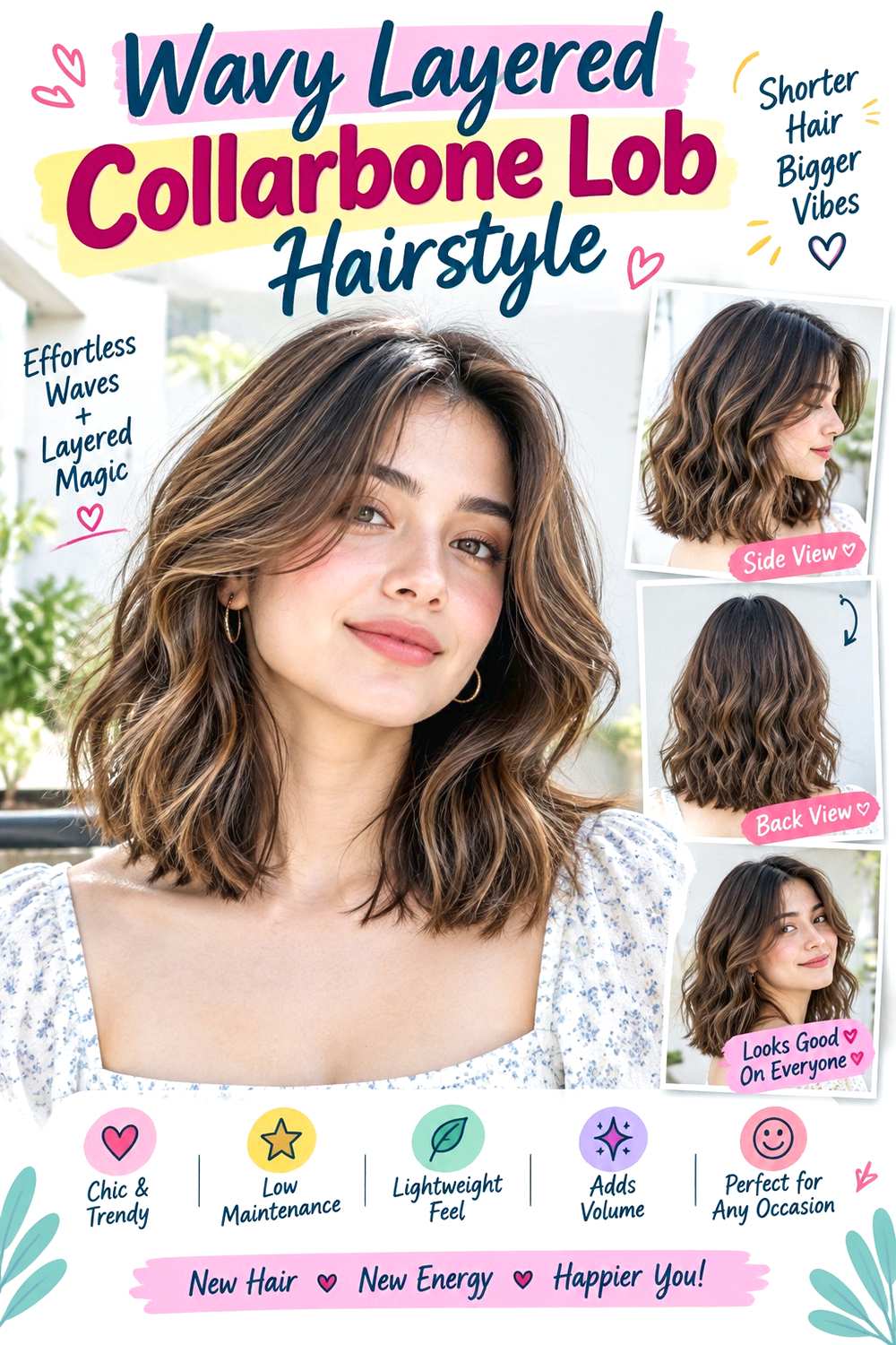 Wavy Layered Collarbone Lob Hairstyle
