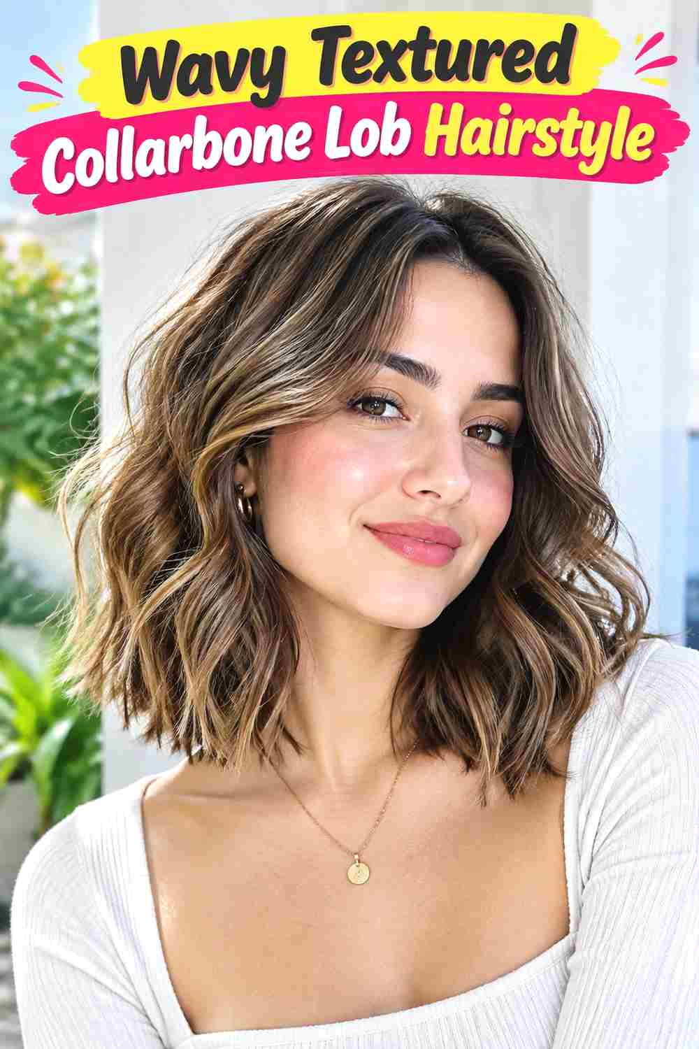 Wavy Textured Collarbone Lob Hairstyle