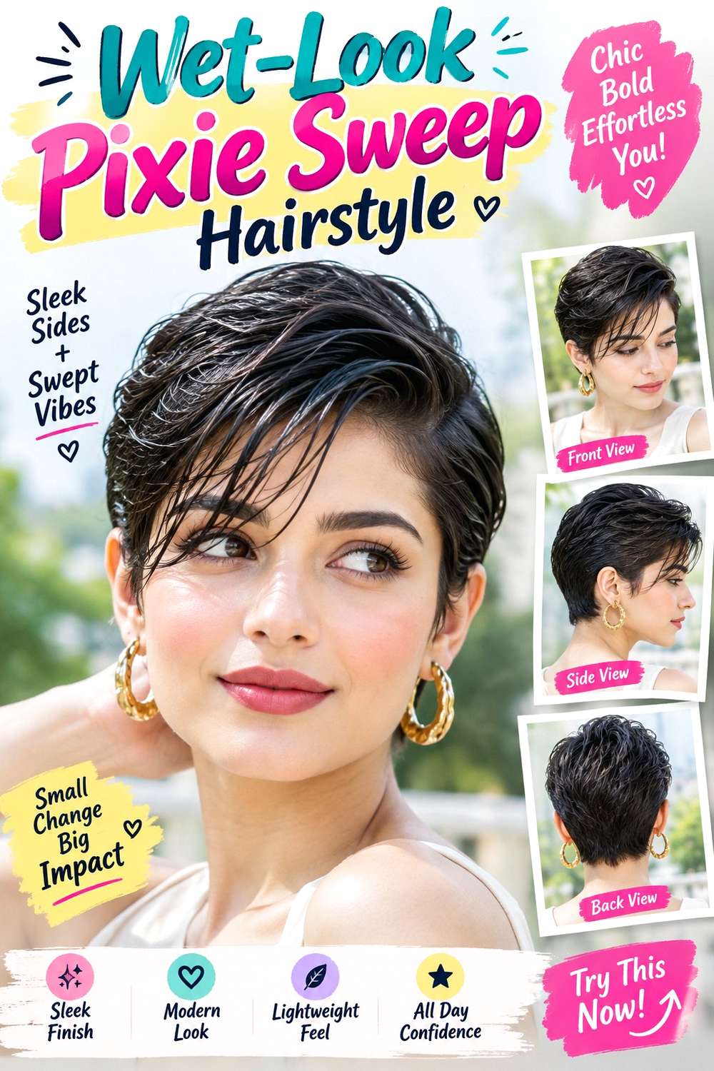 Wet-Look Pixie Sweep Hairstyle