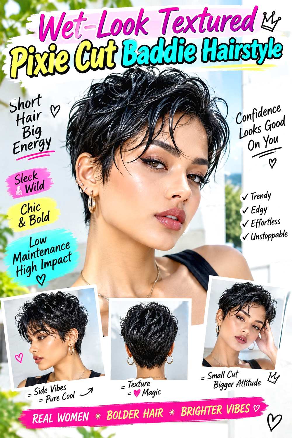 Wet-Look Textured Pixie Cut Baddie Hairstyle