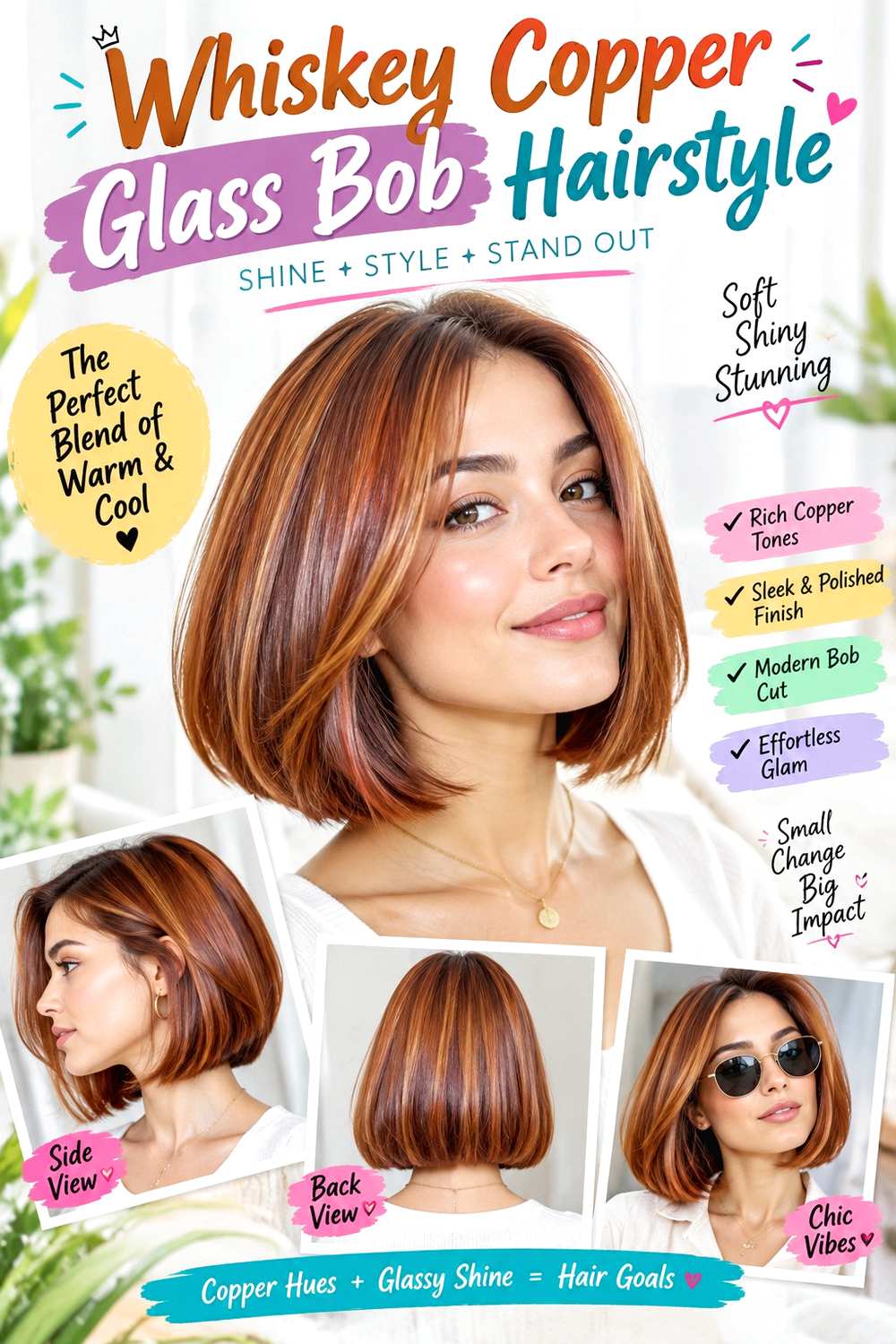 Whiskey Copper Glass Bob Hairstyle