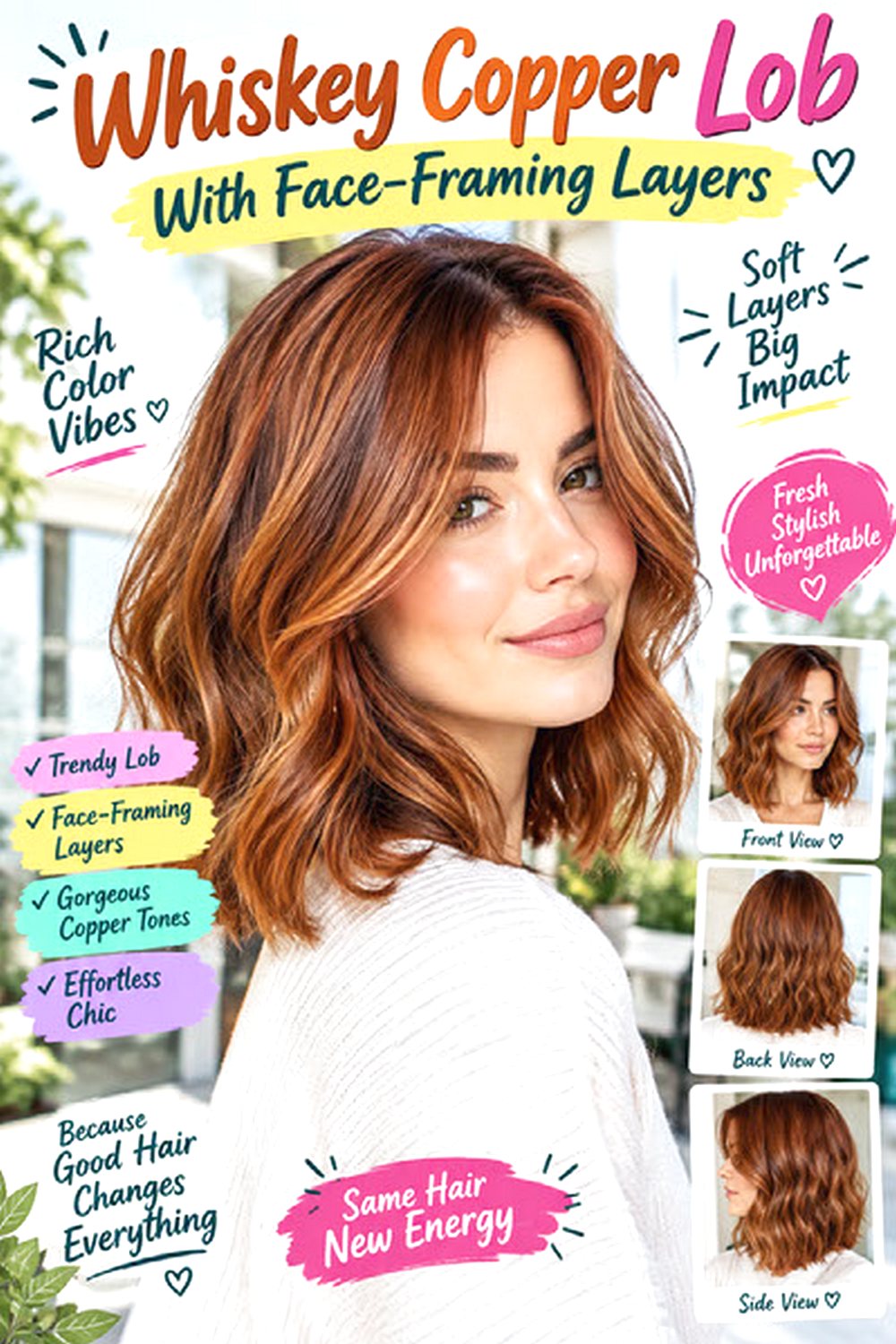 Whiskey Copper Lob With Face-Framing Layers