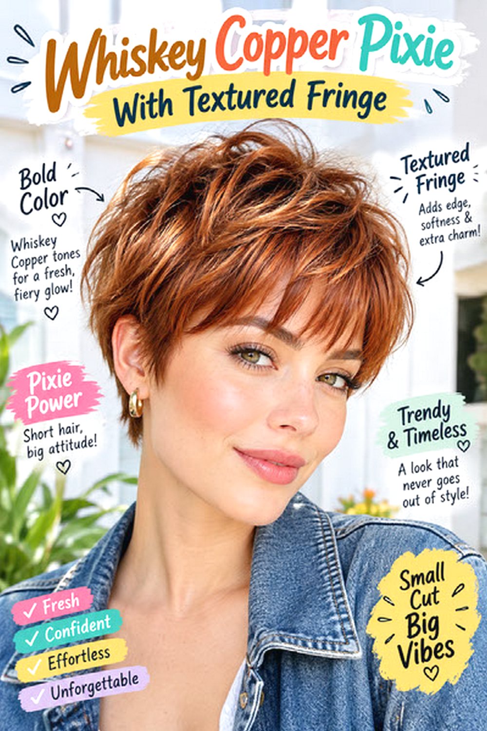 Whiskey Copper Pixie With Textured Fringe