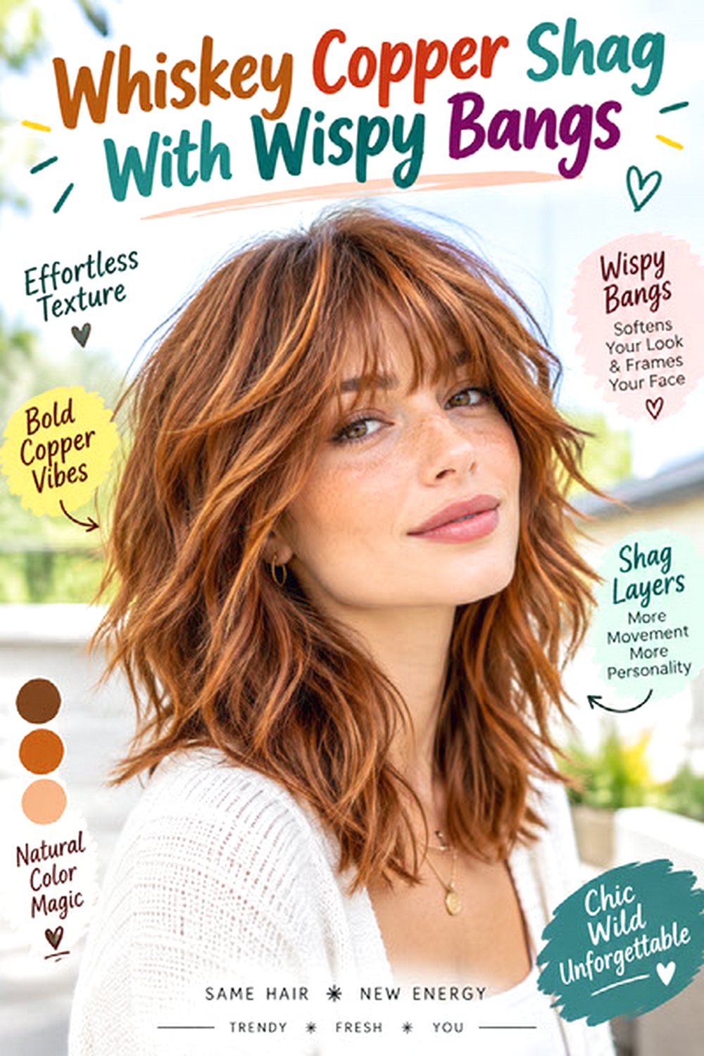 Whiskey Copper Shag With Wispy Bangs