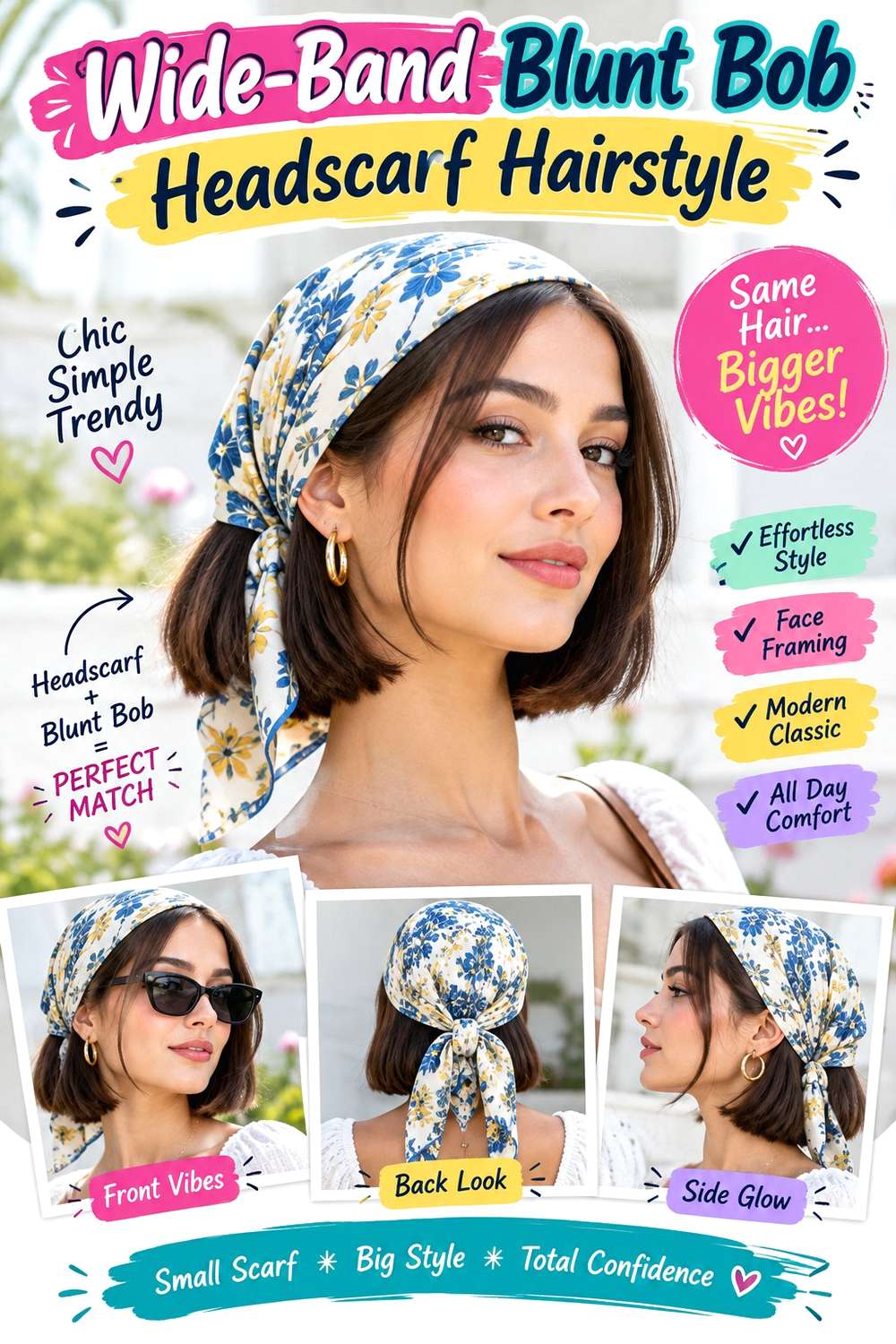 Wide-Band Blunt Bob Headscarf Hairstyle