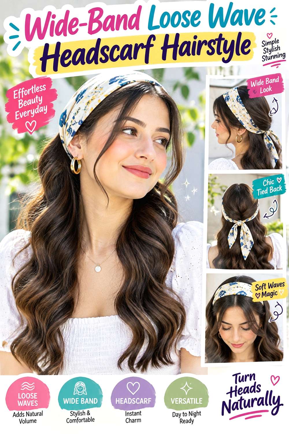 Wide-Band Loose Wave Headscarf Hairstyle