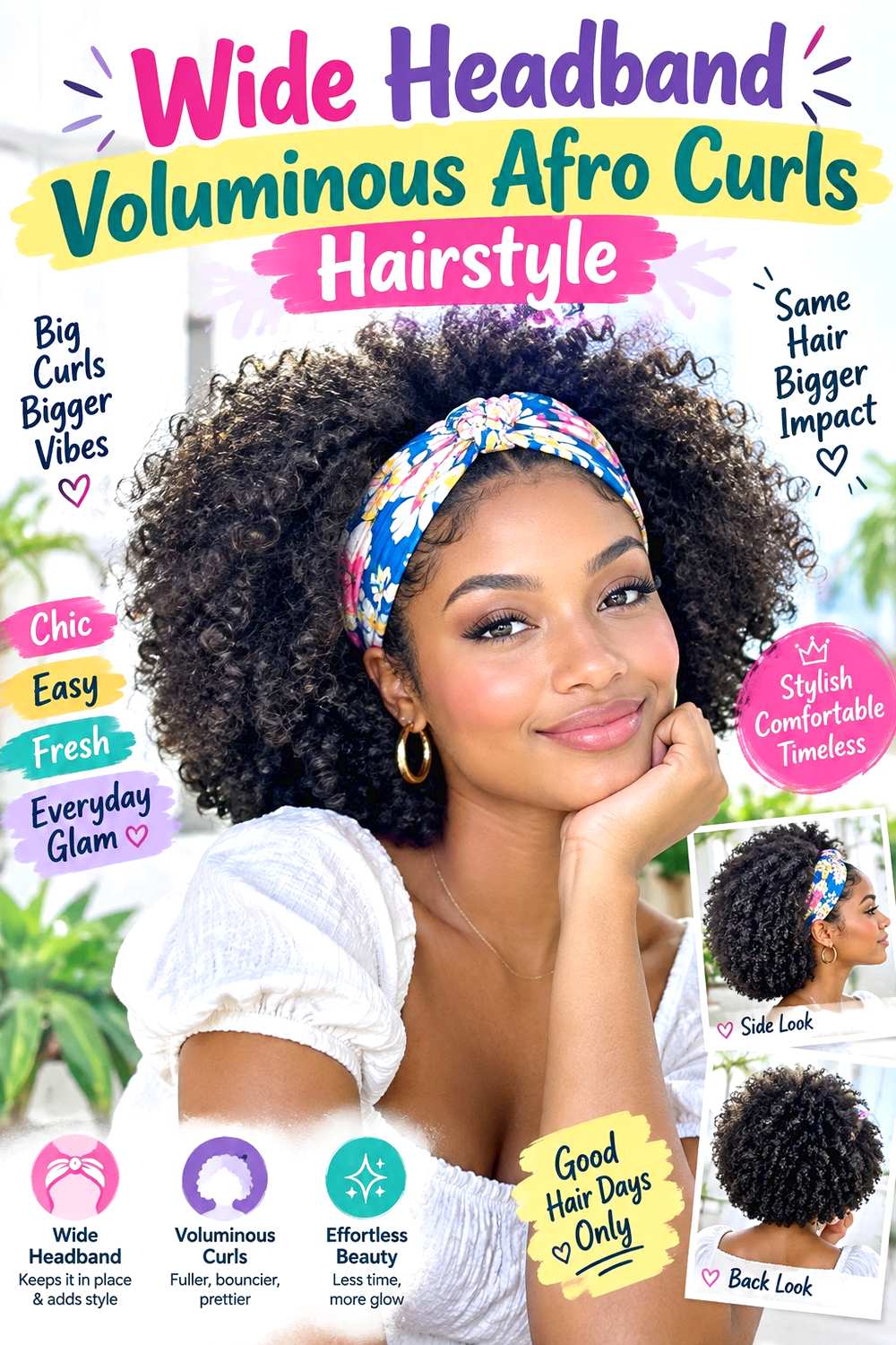 Wide Headband Voluminous Afro Curls Hairstyle