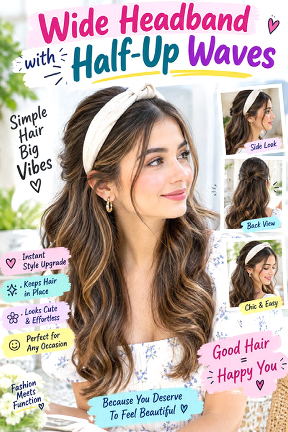 Wide Headband with Half-Up Waves hairstyle