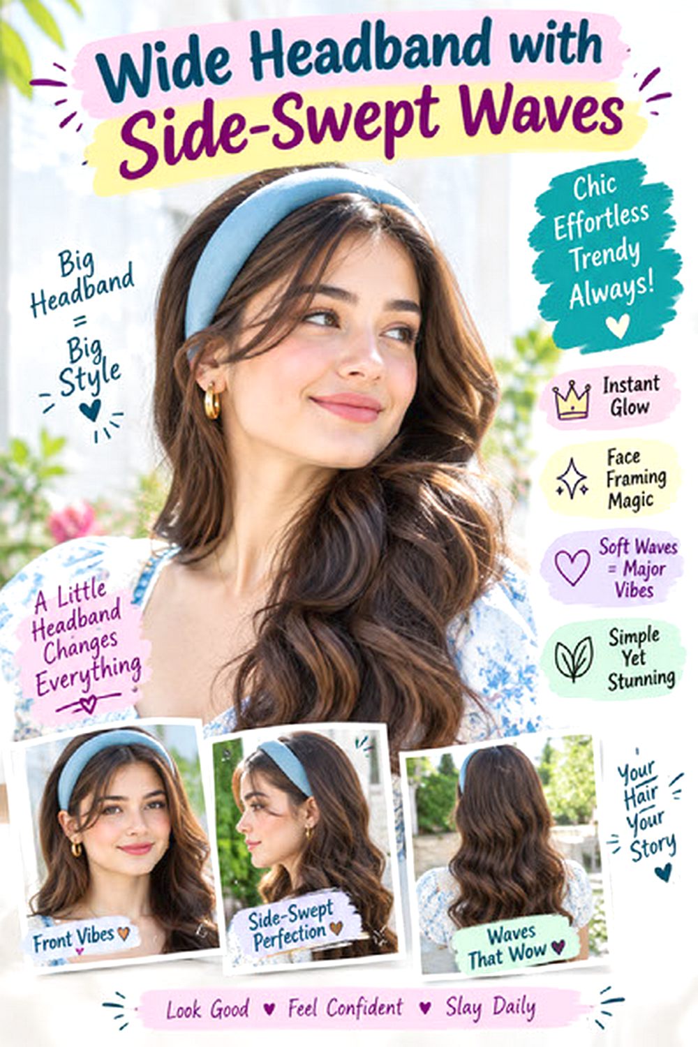Wide Headband with Side-Swept Waves hairstyle