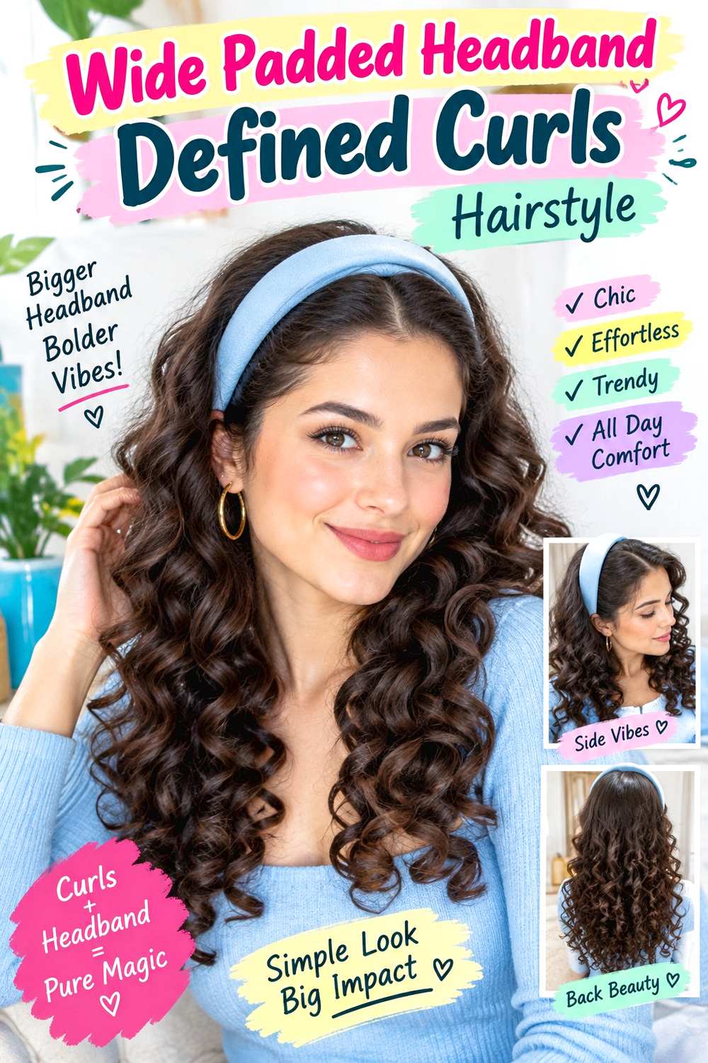 Wide Padded Headband Defined Curls Hairstyle
