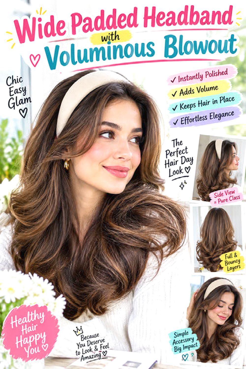 Wide Padded Headband with Voluminous Blowout hairstyle