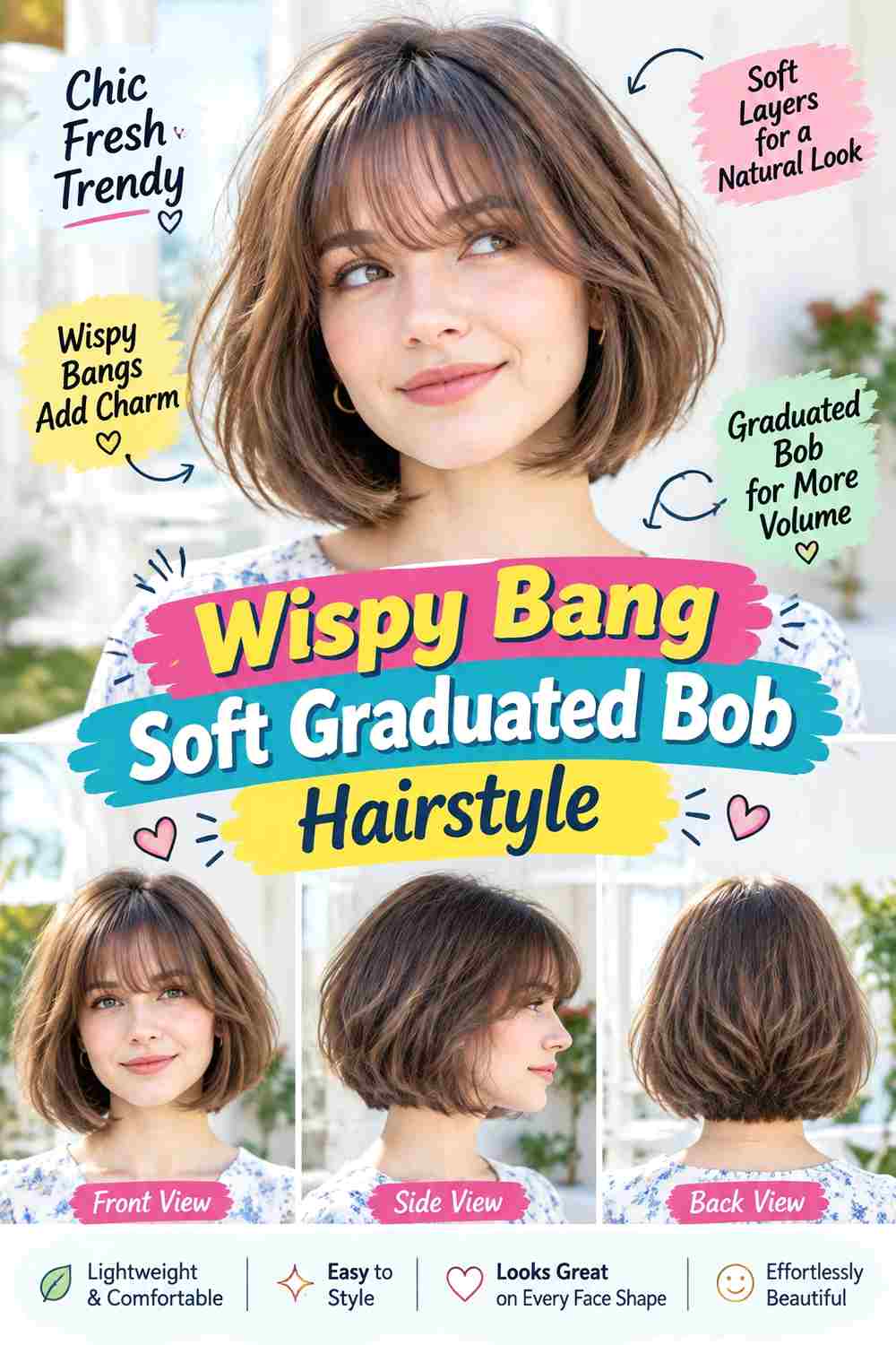 Wispy Bang Soft Graduated Bob Hairstyle