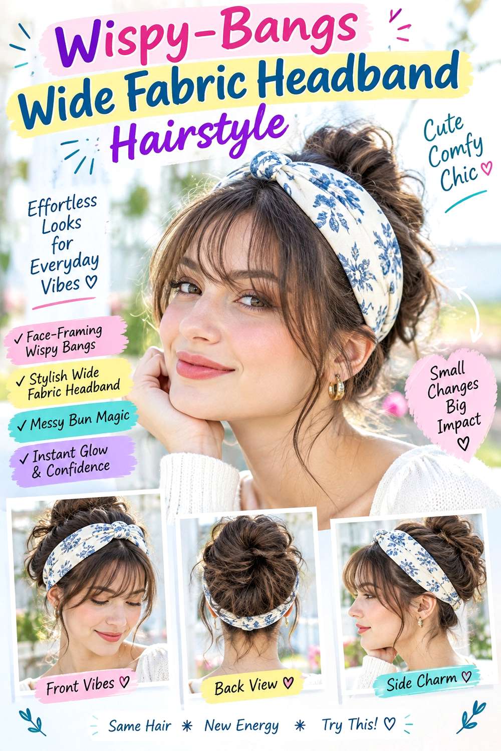 Wispy-Bangs Wide Fabric Headband Hairstyle