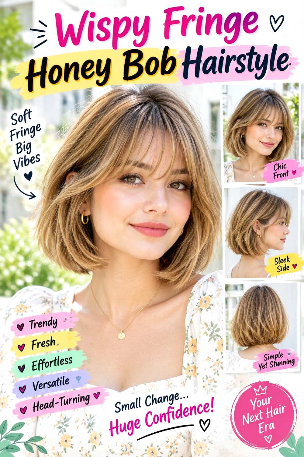 Wispy Fringe Honey Bob Hairstyle