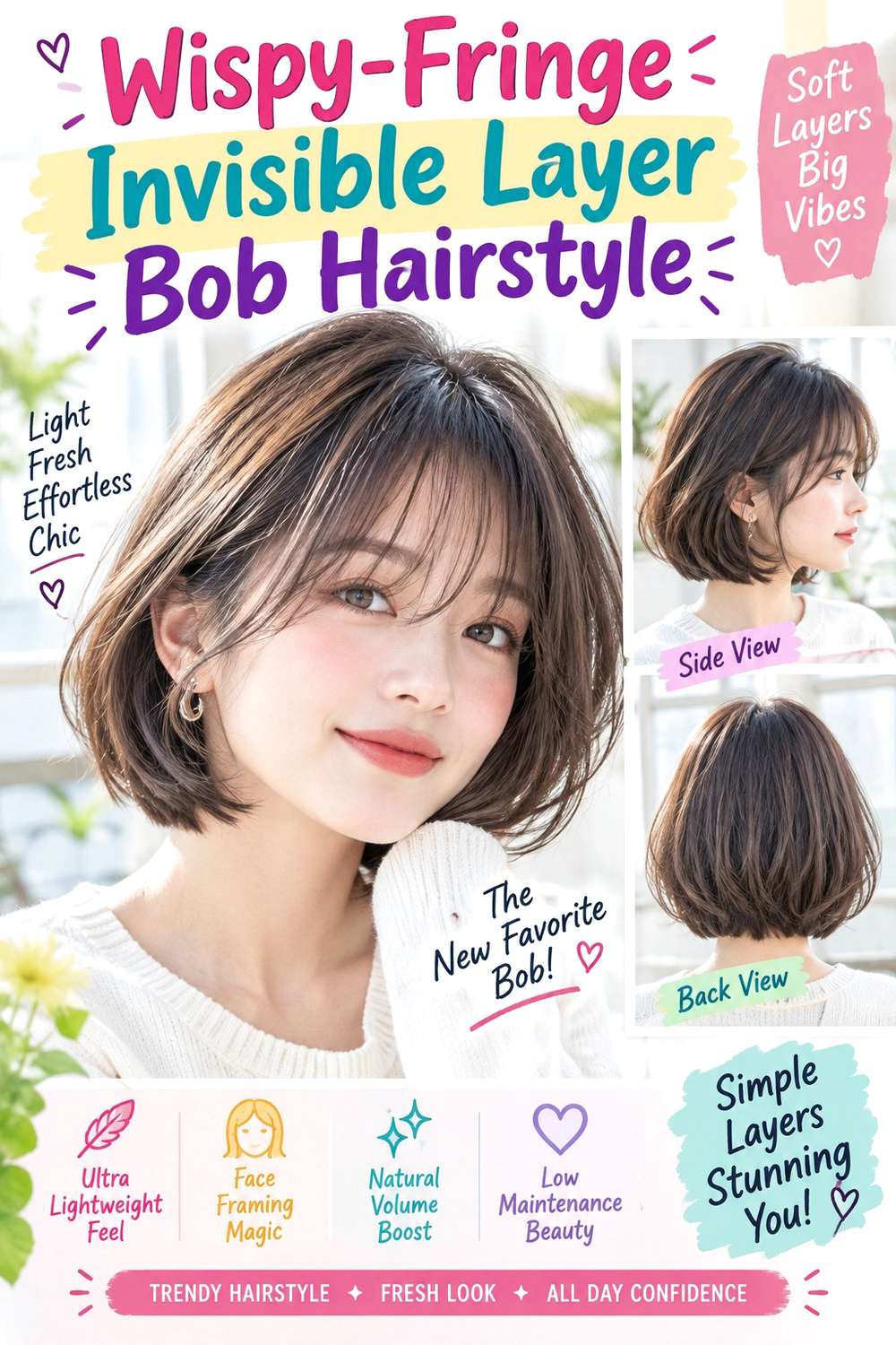 Wispy-Fringe Invisible Layer Bob Hairstyle