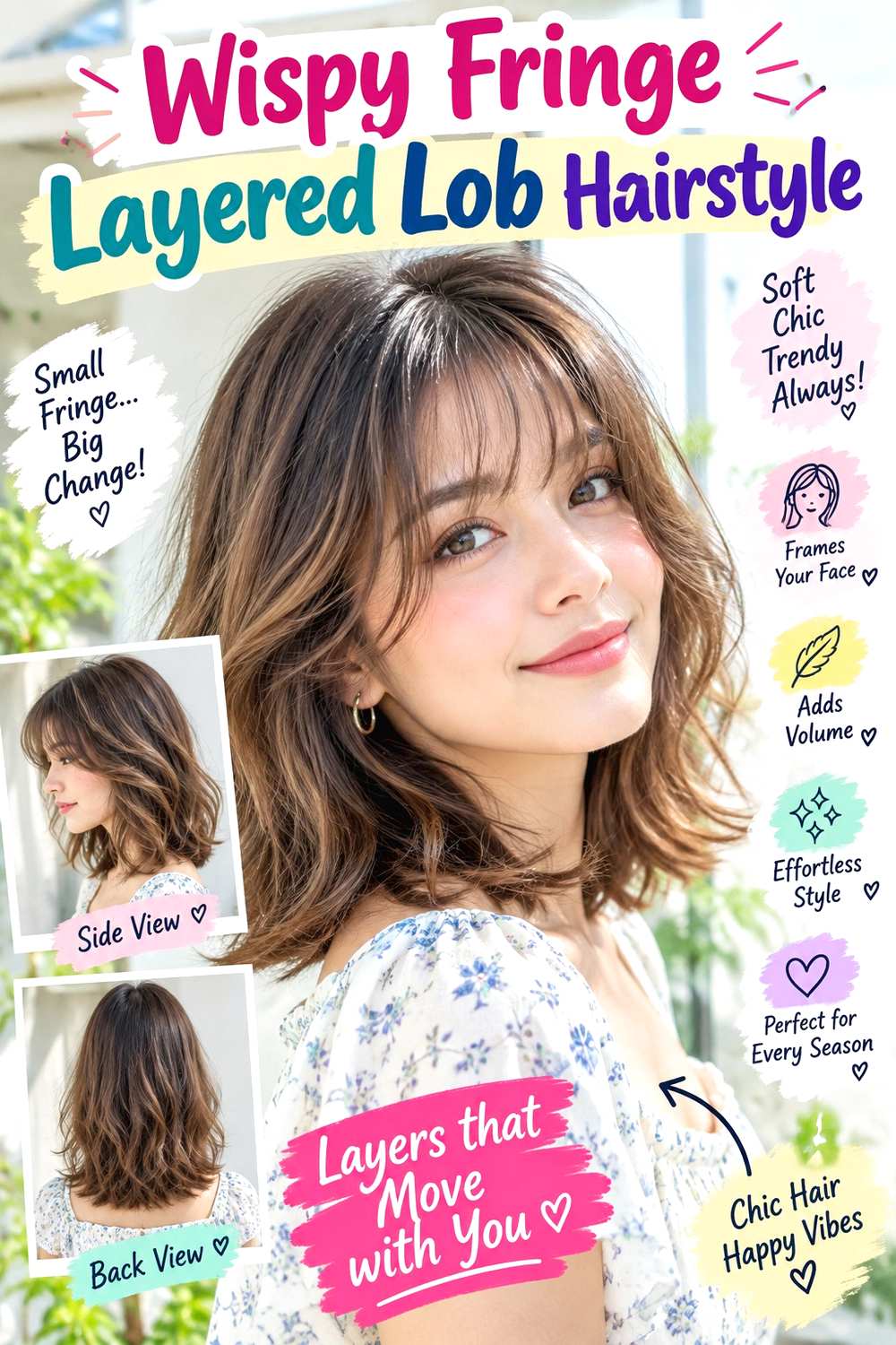 Wispy Fringe Layered Lob Hairstyle