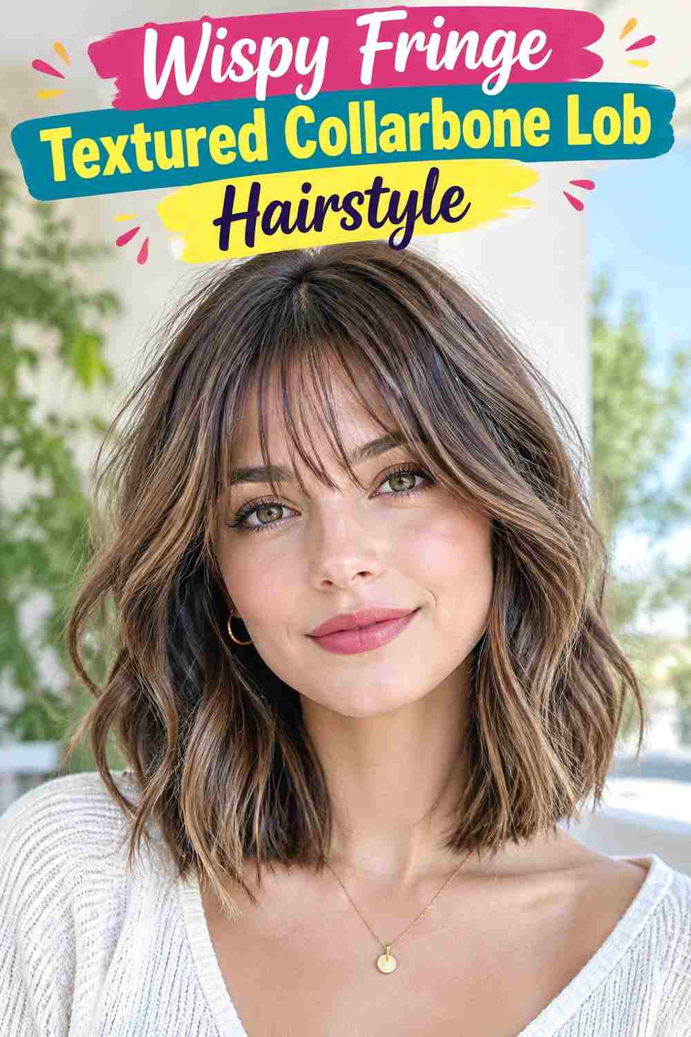Wispy Fringe Textured Collarbone Lob Hairstyle