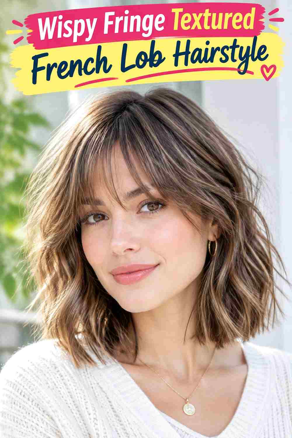 Wispy Fringe Textured French Lob Hairstyle