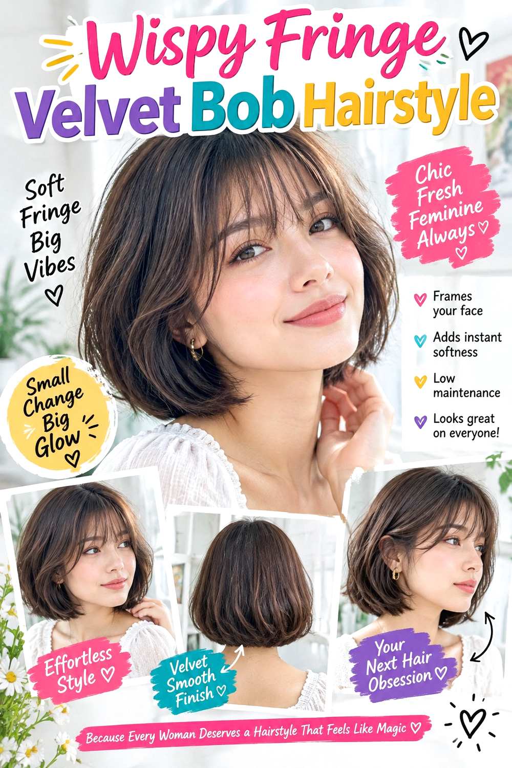 Wispy Fringe Velvet Bob Hairstyle