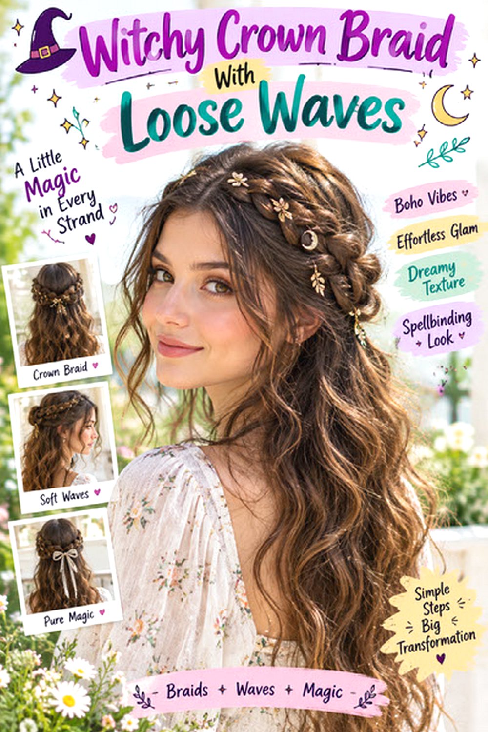 Witchy Crown Braid With Loose Waves