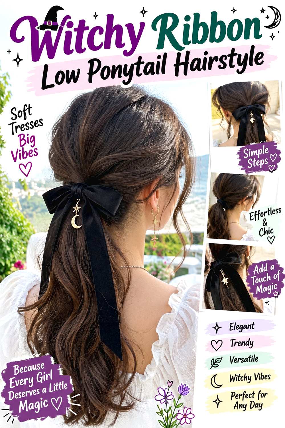 Witchy Ribbon Low Ponytail Hairstyle
