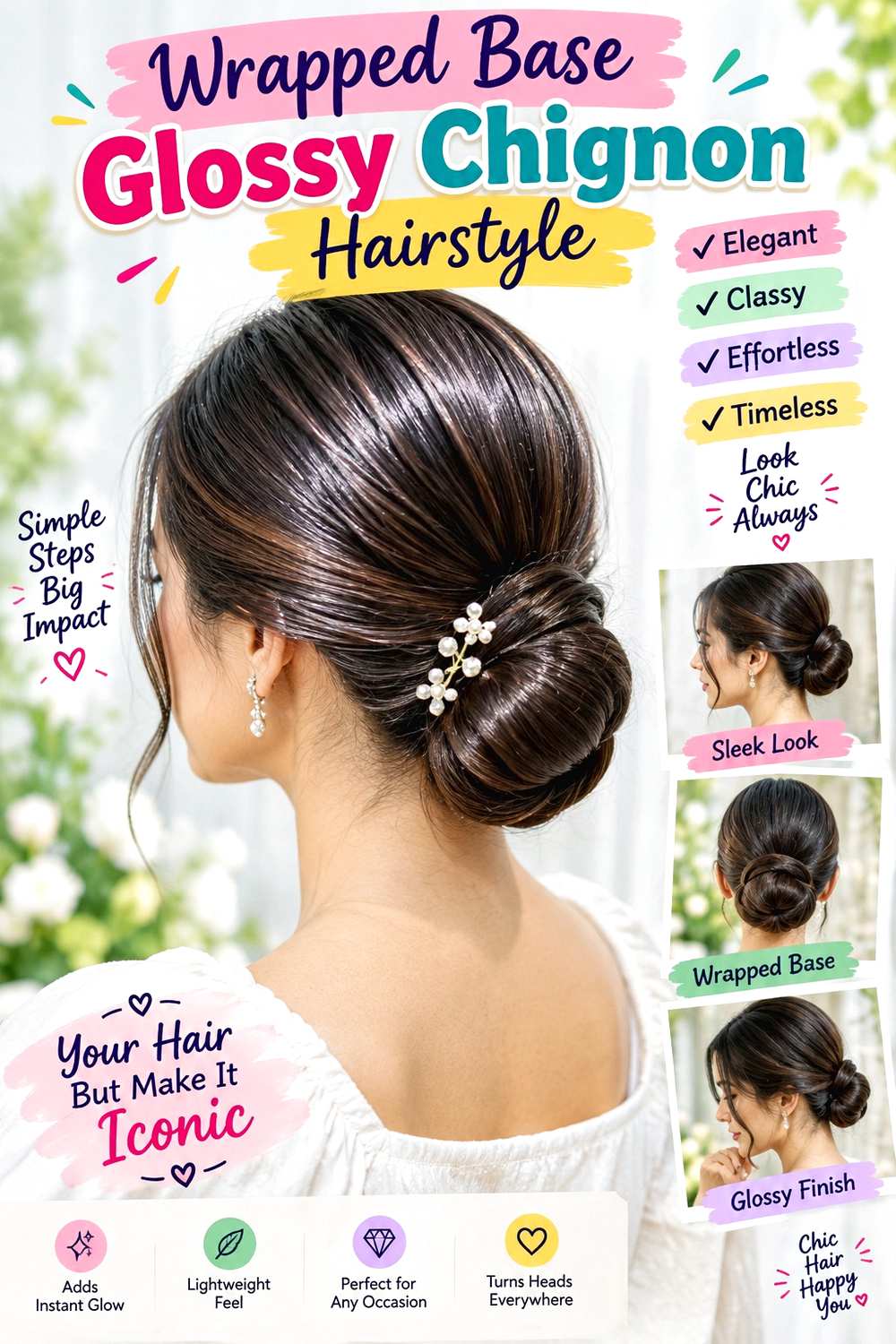 Wrapped Base Glossy Chignon Hairstyle